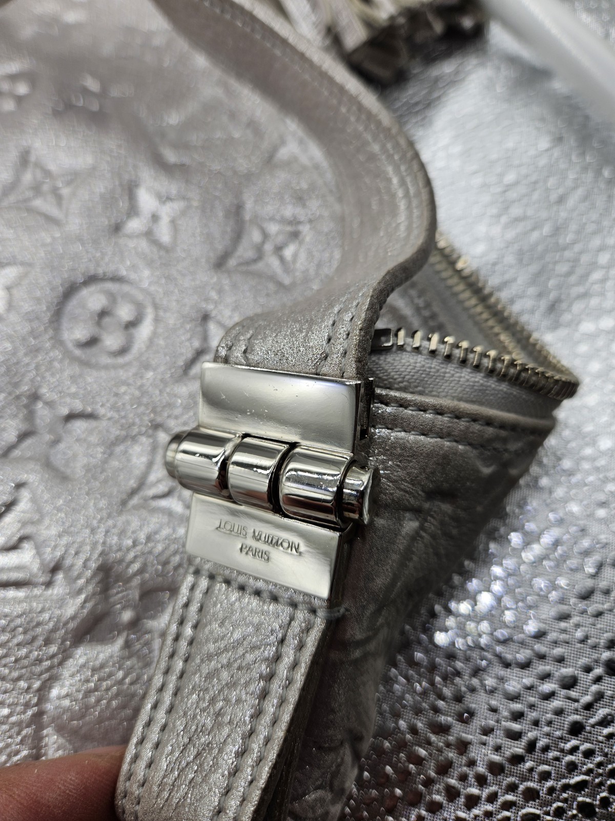 LOUIS VUITTON Silver Monogram Shimmer Leather Halo Bag
