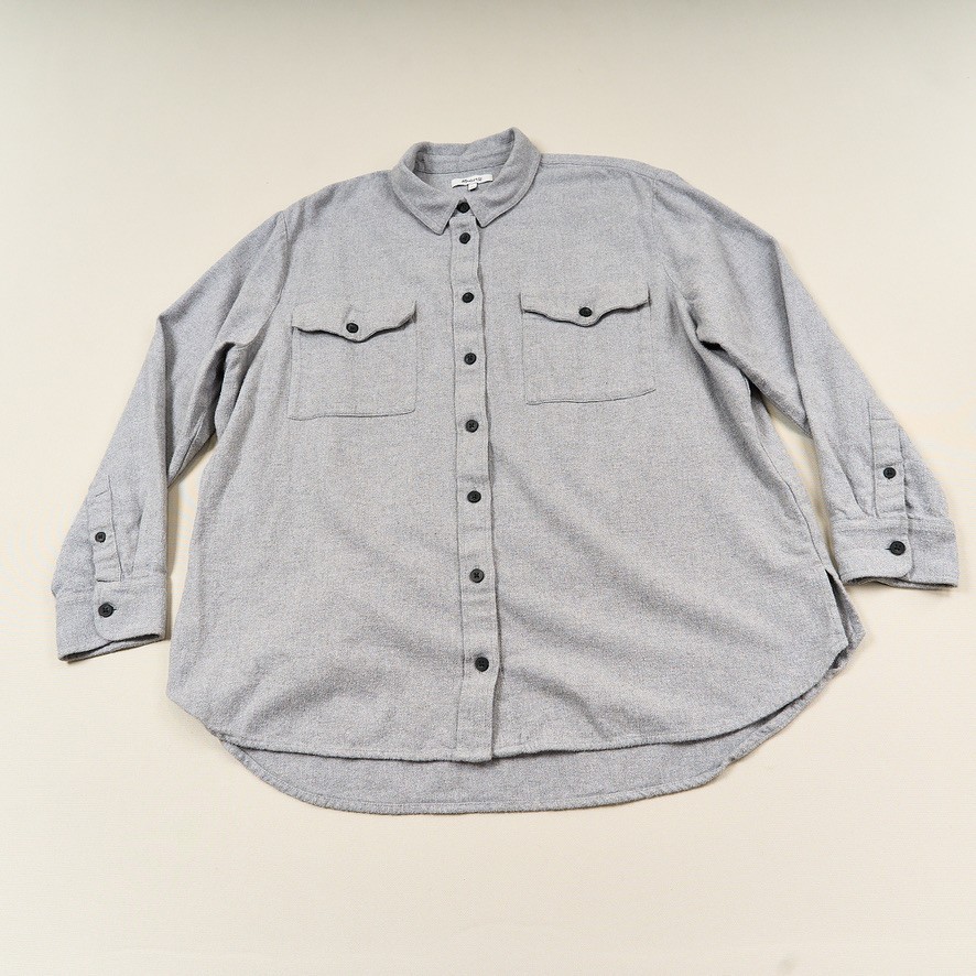 Madewell Flannel Flap Pocket Oversized Ex-Boyfriend Shirt Womens XL Gray Cotton