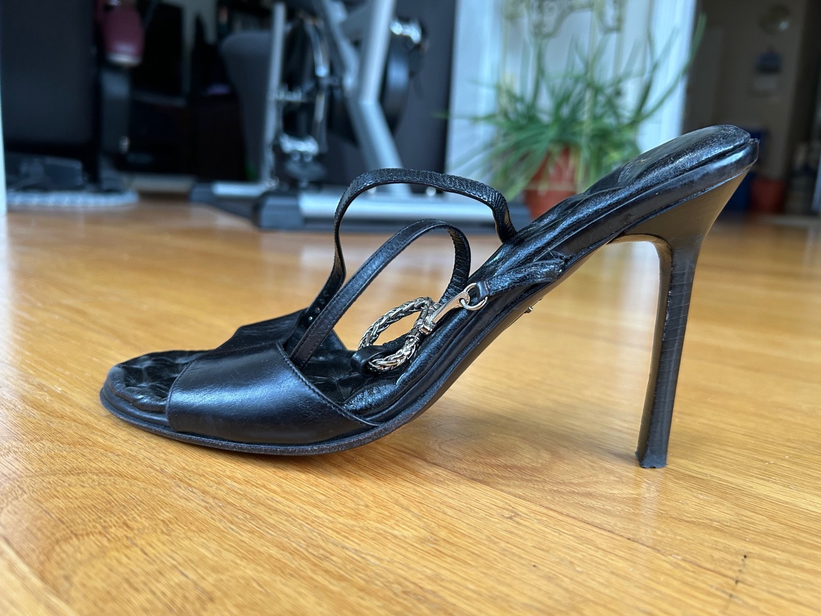 CESARE PACIOTTI Black Leather Sandals with Dagger &Sword Logo Size 10 IT 40 Good