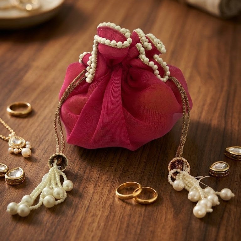 Indian Dry Fruit Gifting Organza Potli Bag for Women, Haldi Wedding Ceremony