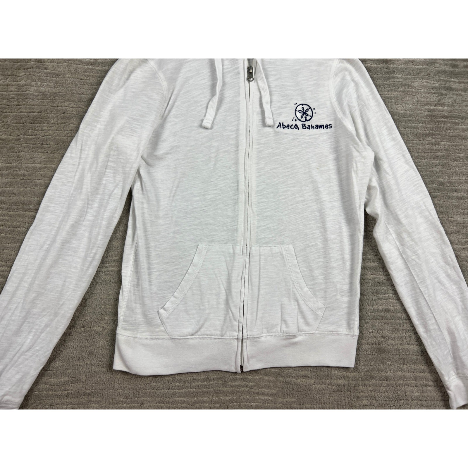 Miami Style Zip Up Hoodie Womens M White Abaco Bahamas Sand Dollar Slub Knit