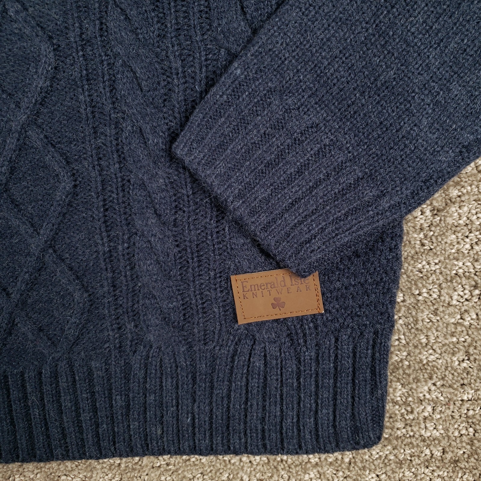 Emerald Isle Knitwear Sweater Mens Medium Blue Dingle Cable knit Wool Blend