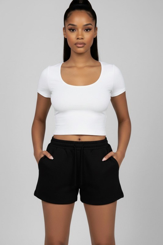 Terry Cloth Shorts Elastic Drawstring Waistband Relaxed Fit Side Pockets 3416