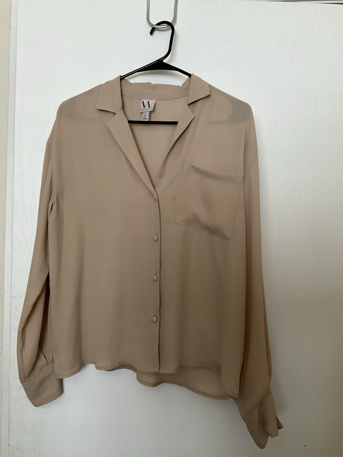 Worthington Beige Solid Collared Button-Up Long Sleeve Blouse Women’s M