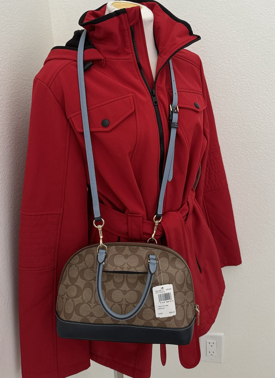 COACH Mini Sierra Satchel Logo Khaki /Midnight Pool / Brown Leather Bag $295 NEW