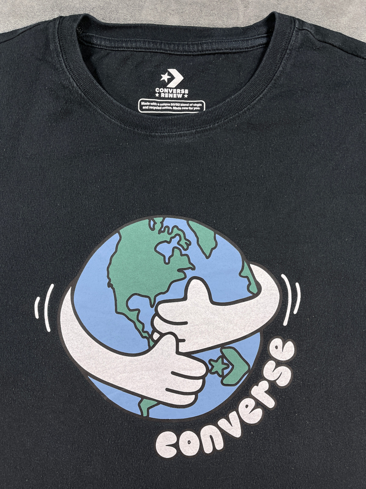 Black Converse Love Your Mother Earth Keith Haring Style Graphic Shirt Medium