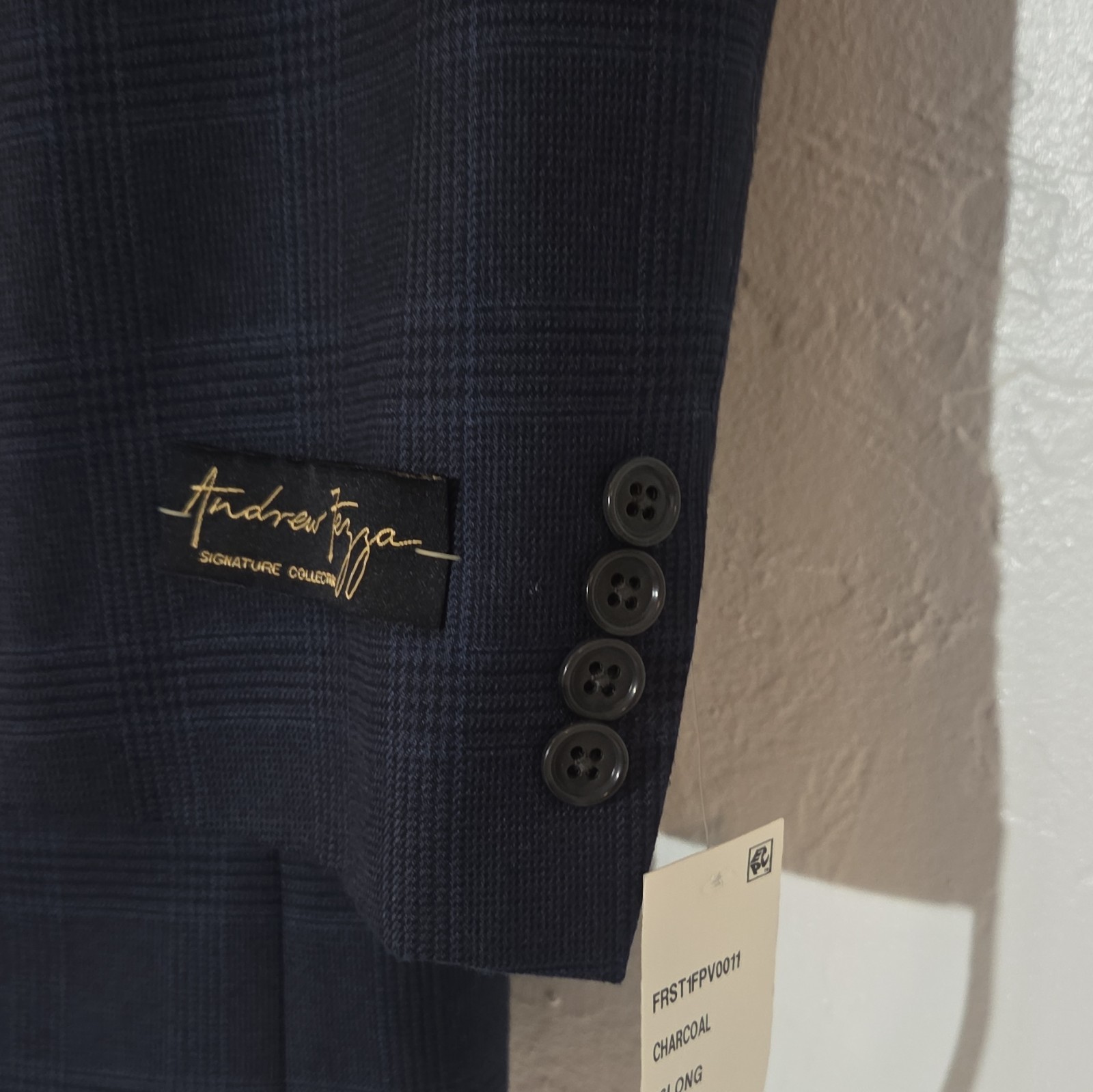 Andrew Fezza Signature Colection Charcoal Plaid Suit Jacket 46L 2-Button