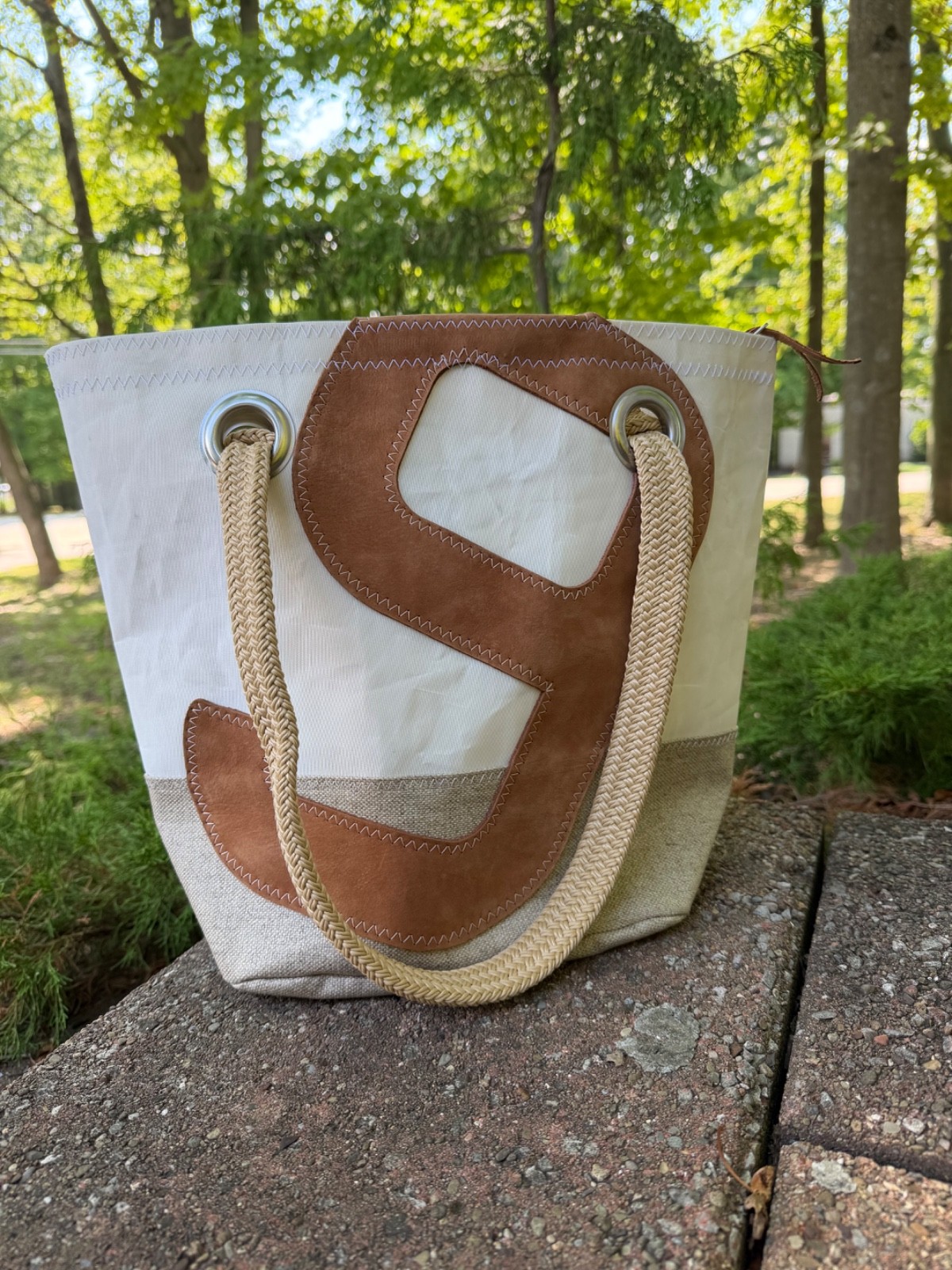 727 Sailbags Legend Handbag France Canvas & Leather Tote Bag Rope Handles NWT