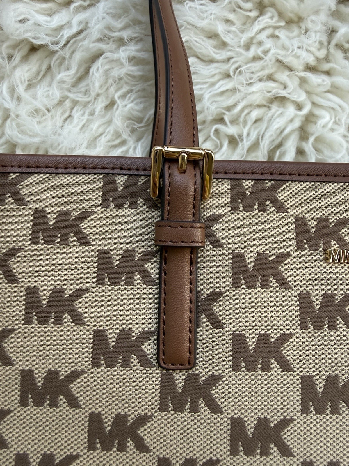 Michael Kors Jet Set Medium Carryall Tote Beige Ebony MK Logo NWT MSRP $298