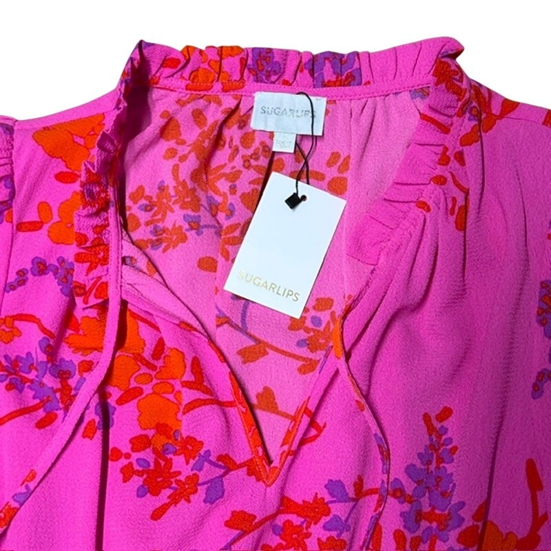NWT Sugarlips Smocked Tiered Summer Dress Boho Fushia Size L