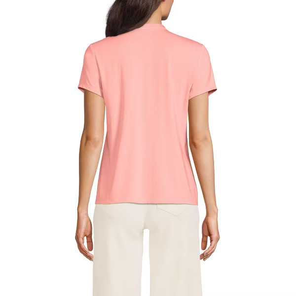 Lands’ End Womens Medium Short Sleeve Pintuck Blouse Top – Coral Pink