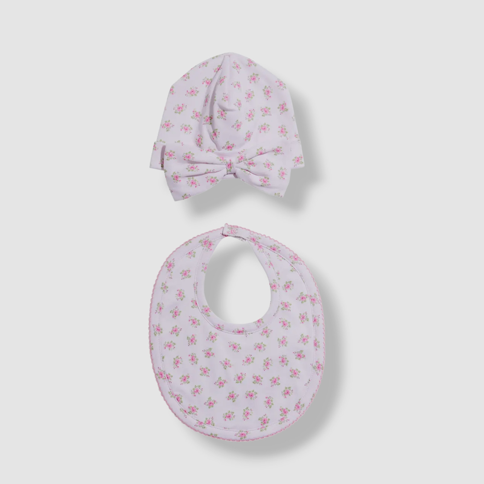 $33 Kissy Kissy Baby Girls Pink Floral 2-Pc Matching Beanie Hat & Bib Set Size S