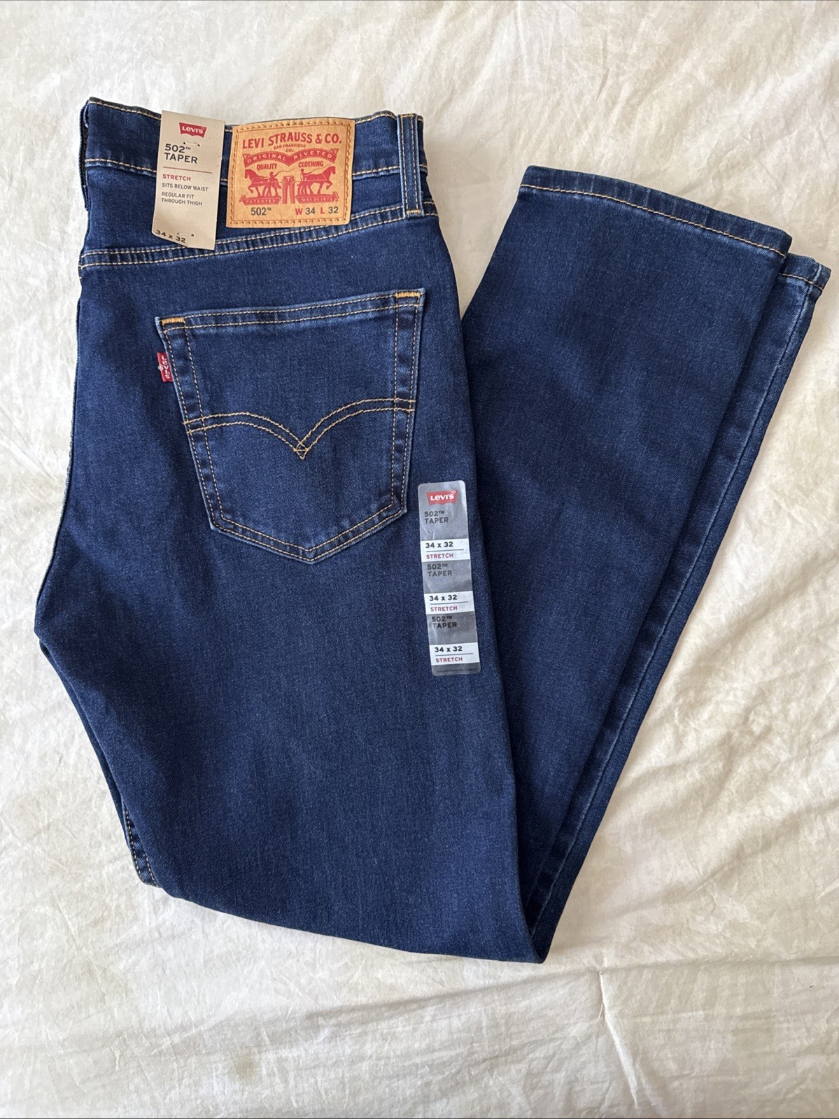 Levi’s 502 Regular Fit Zip Fly Tapered Denim Jeans 34X32 Men’s Dark Blue Stretch