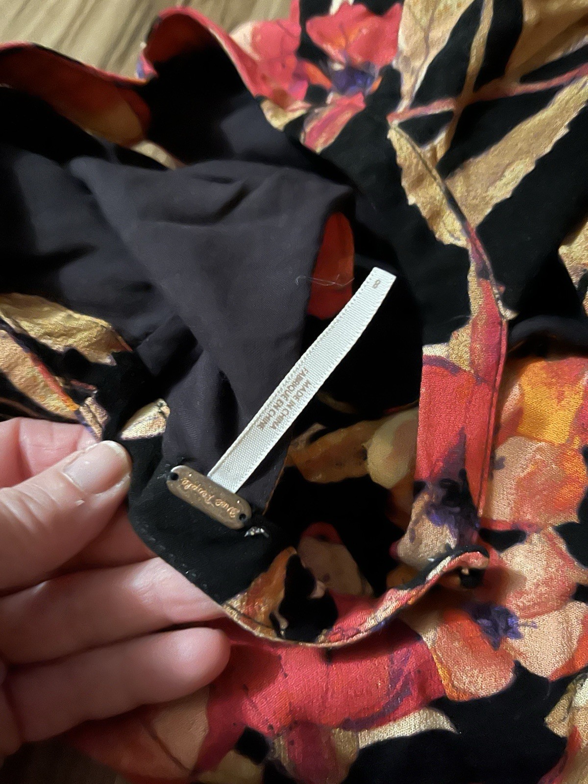 Free People Tegan Black Orange Floral Bell Long Sleeve Fit Flare Mini Dress Sz 8