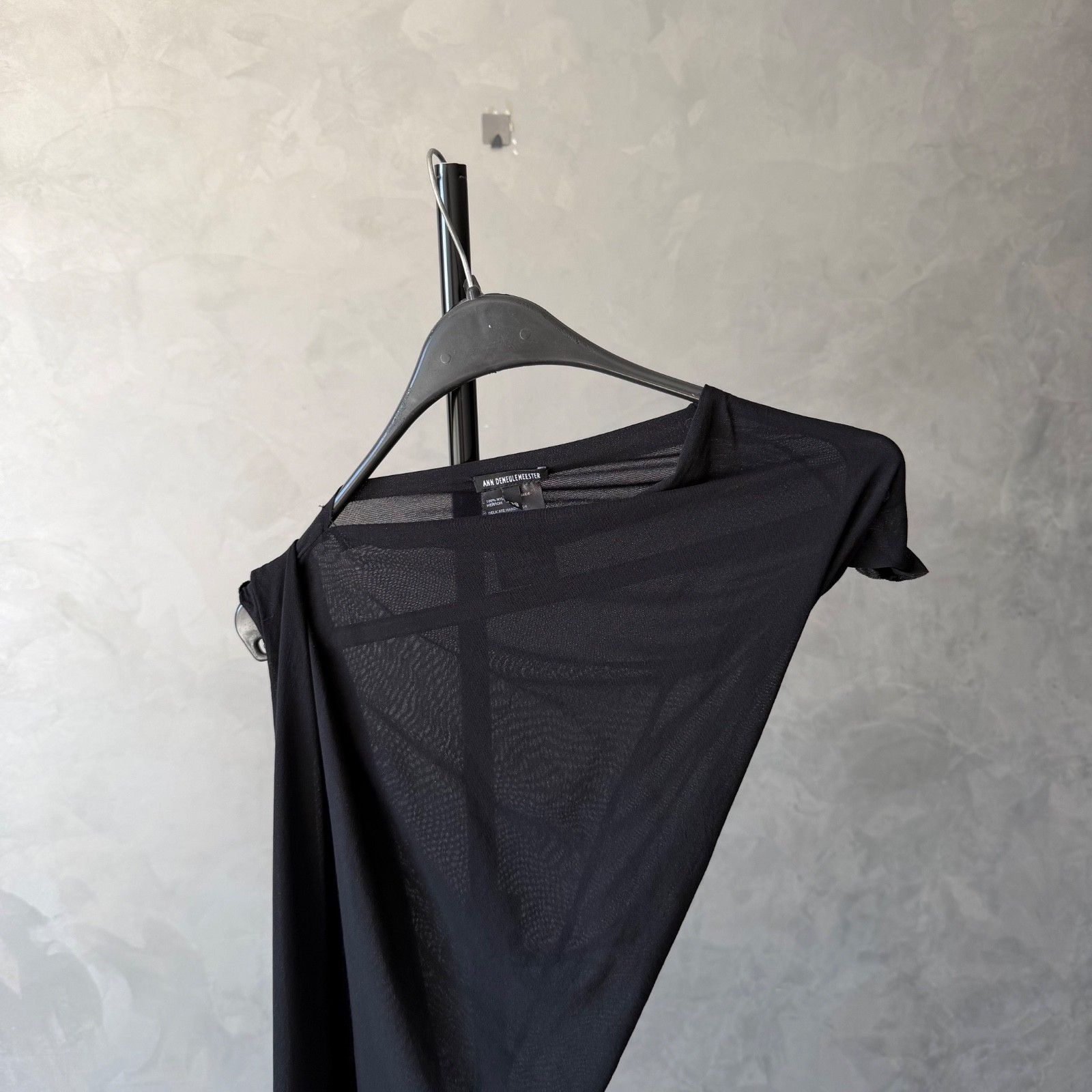 Ann Demeulemeester Black Asymmetric Mesh Maxi Dress