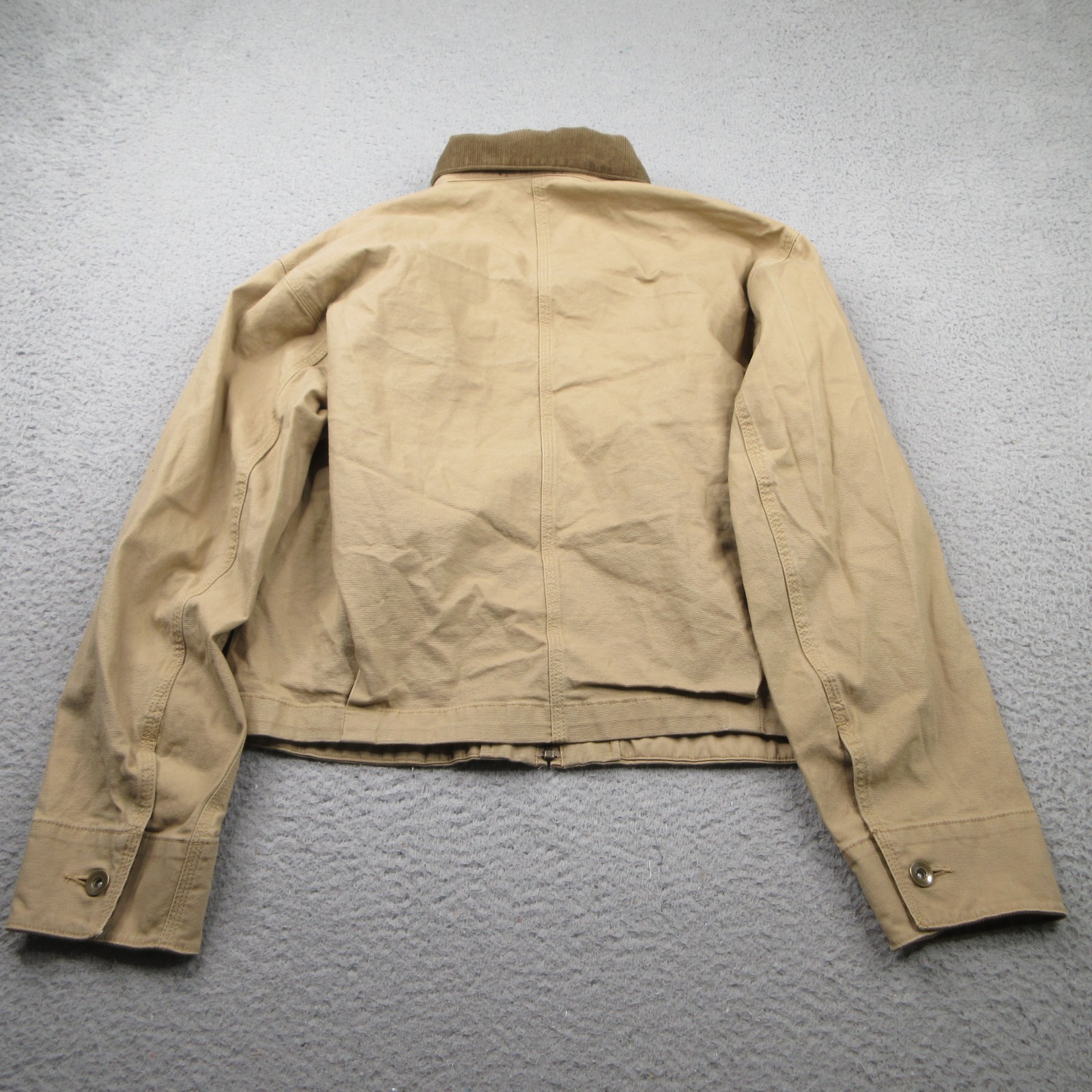 Uniqlo Crop Jacket Womens Large Beige Canvas Corduroy Collar Full Zip