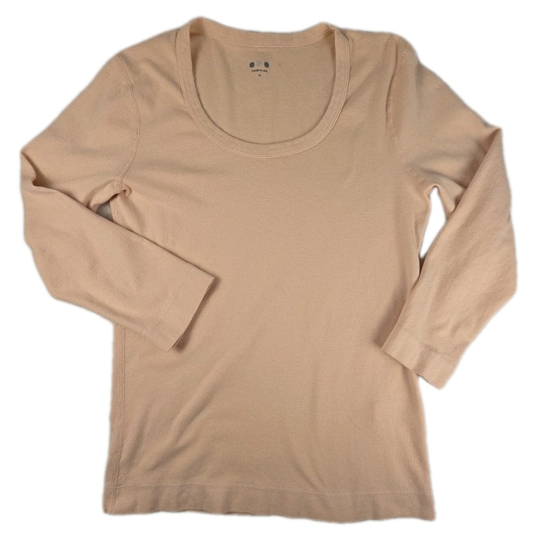 Three Dots Size M 3/4 Sleeves Stretch Pullover Top Pink Scoop Neck