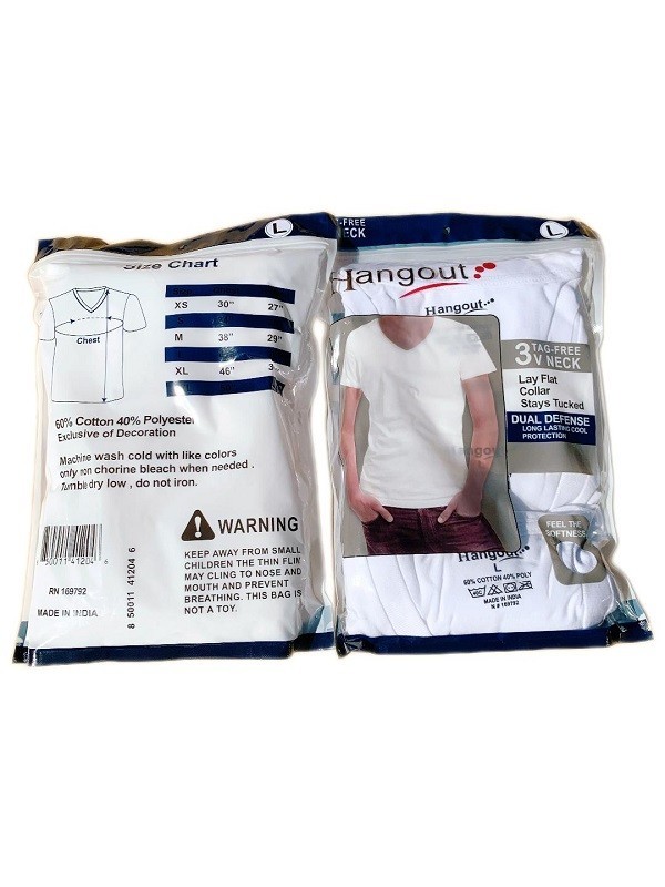 Men’s 6-Pack White V-Neck T-SHIRTS ” TAGLESS-COTTON~DUAL DEFENSE & Stays Tucked”
