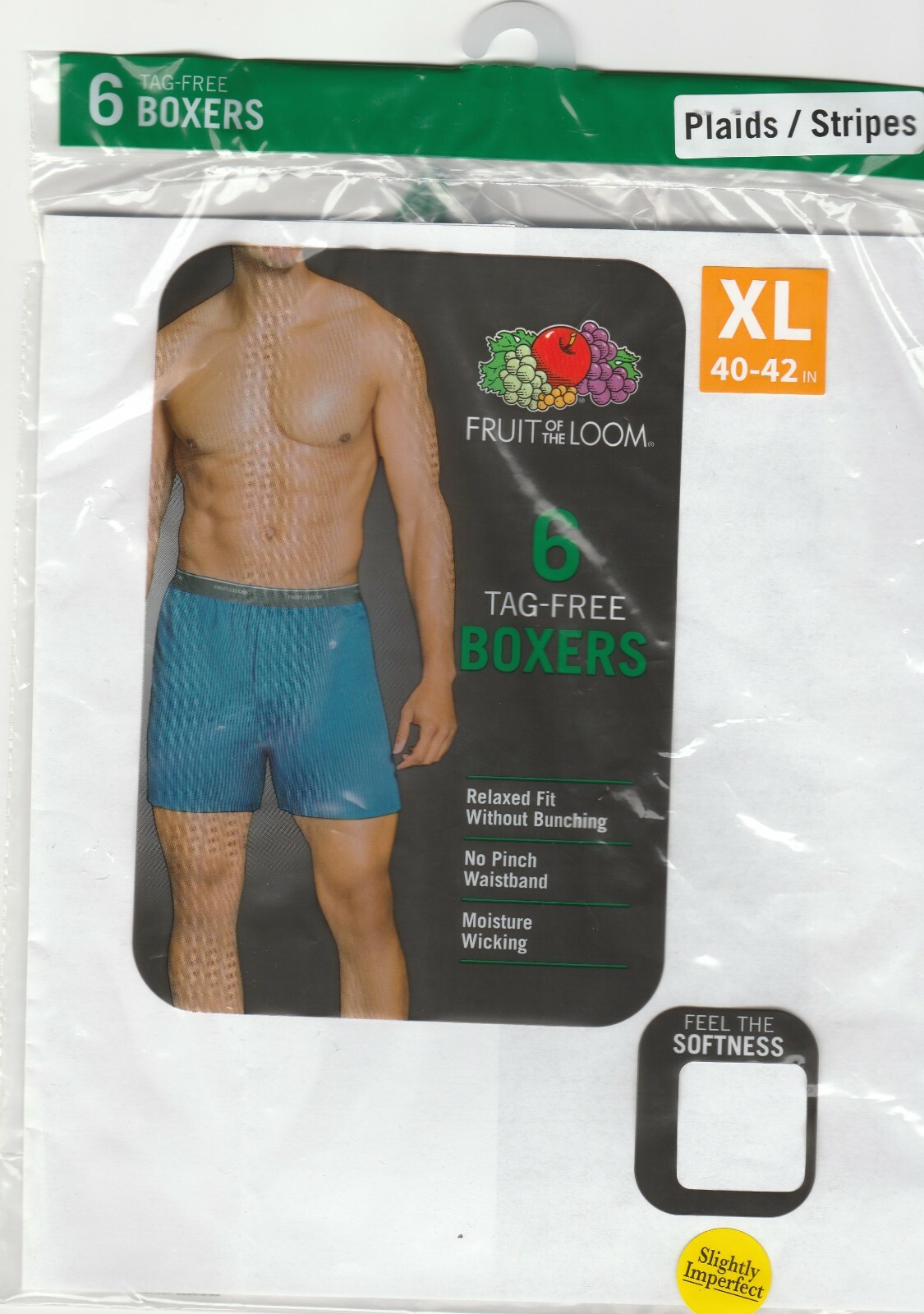 Fruit of the Loom Men’s 6-Pack Assorted Plaids/Stripes Boxers Tag Free