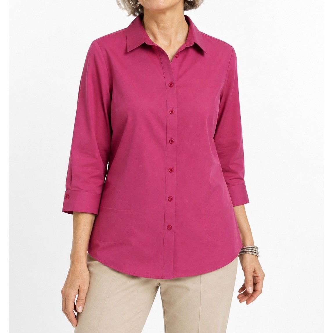 Chicos Rose Mist No-Iron Stain Shield Cotton Tunic Shirt Pink Size 2 Large 12/14