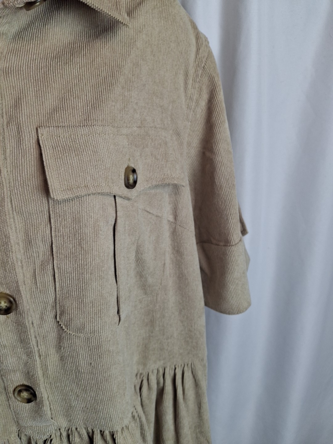 Tiered Shirt Dress Jolie Moi Military Ecru uk14 Short Sleeves Pocket Casual