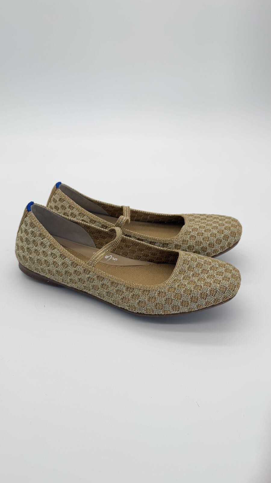 Rothy’s The Max Square Mary Jane Flats Beige Woven Knit Ballet Shoes Size 7