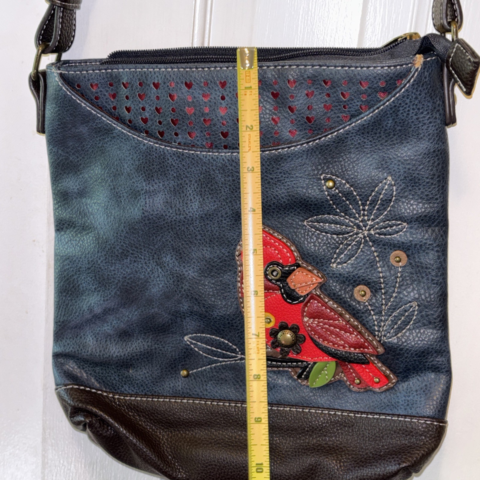 CHALA NAVY BLUE RED CARDINAL SWEET MESSENGER CROSSBODY TOTE PURSE FAUX LEATHER