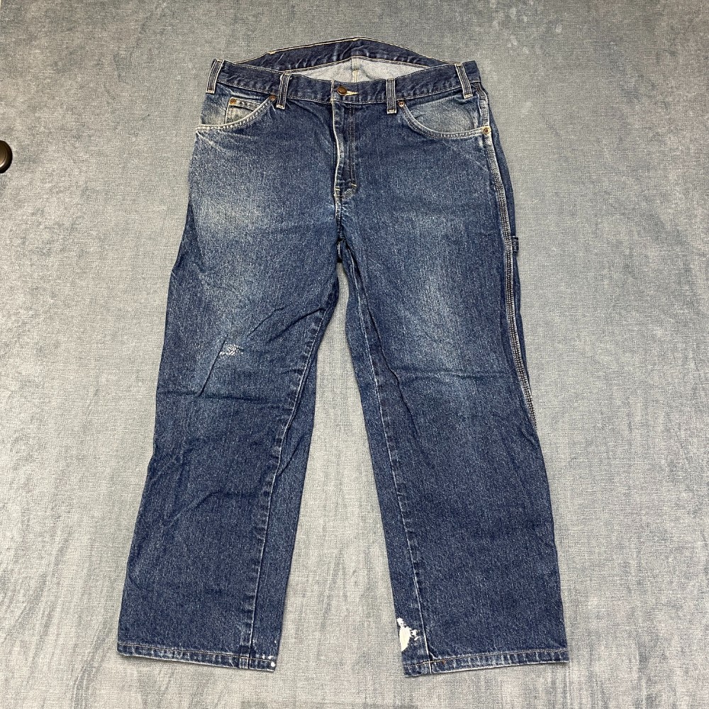 Dickies Carpenter Jeans Mens 34×30 Blue Denim Cotton Hammer Loop Relaxed Fit