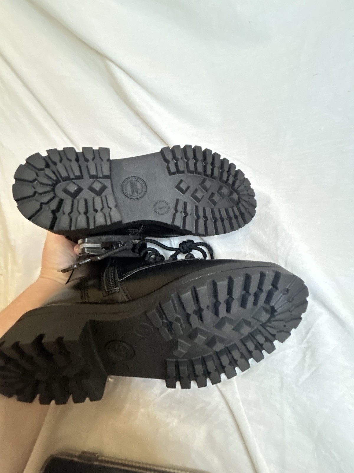Wonder Nation Girls Size 1 Combat Boots Black Zipper And Lace Up