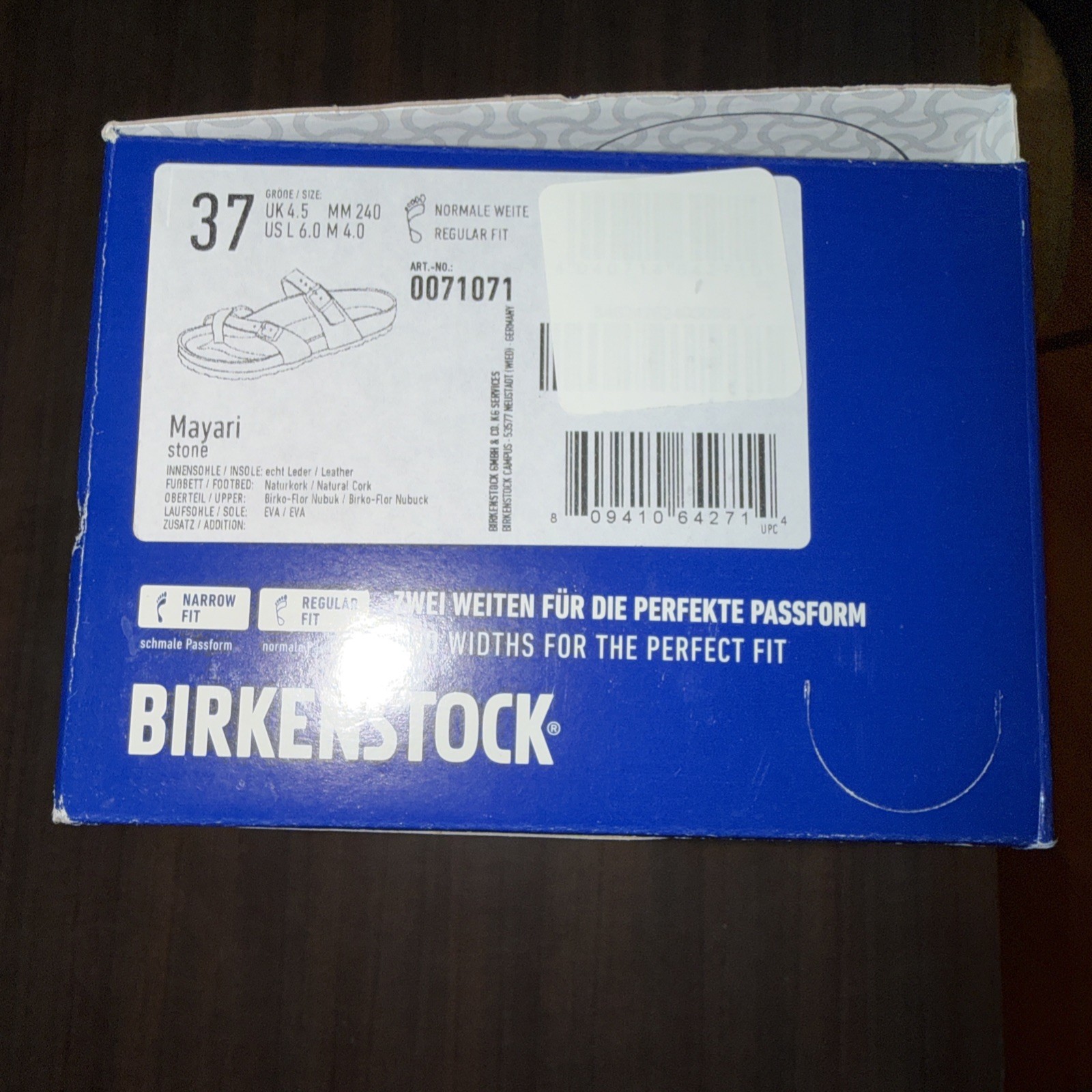 Birkenstock BS Mayari Stone Regular Fit 0071071 Unisex 37 US W 6 M 4 UK 4.5 NEW