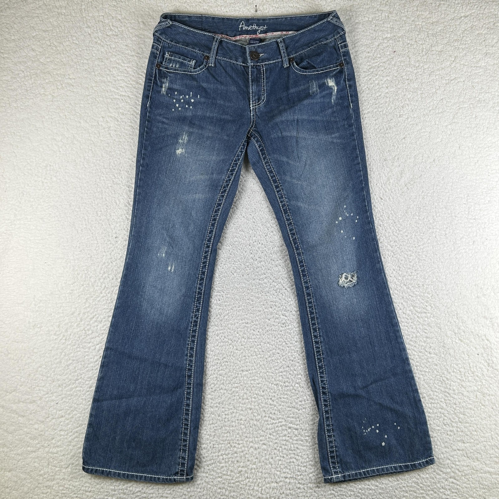 Vintage Amethyst Jeans Womens 11 Medium Wash Distressed Bootcut Low Rise Y2K