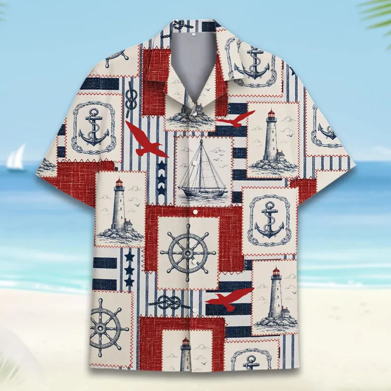 Nautical Anchor Hawaiian Shirt Men