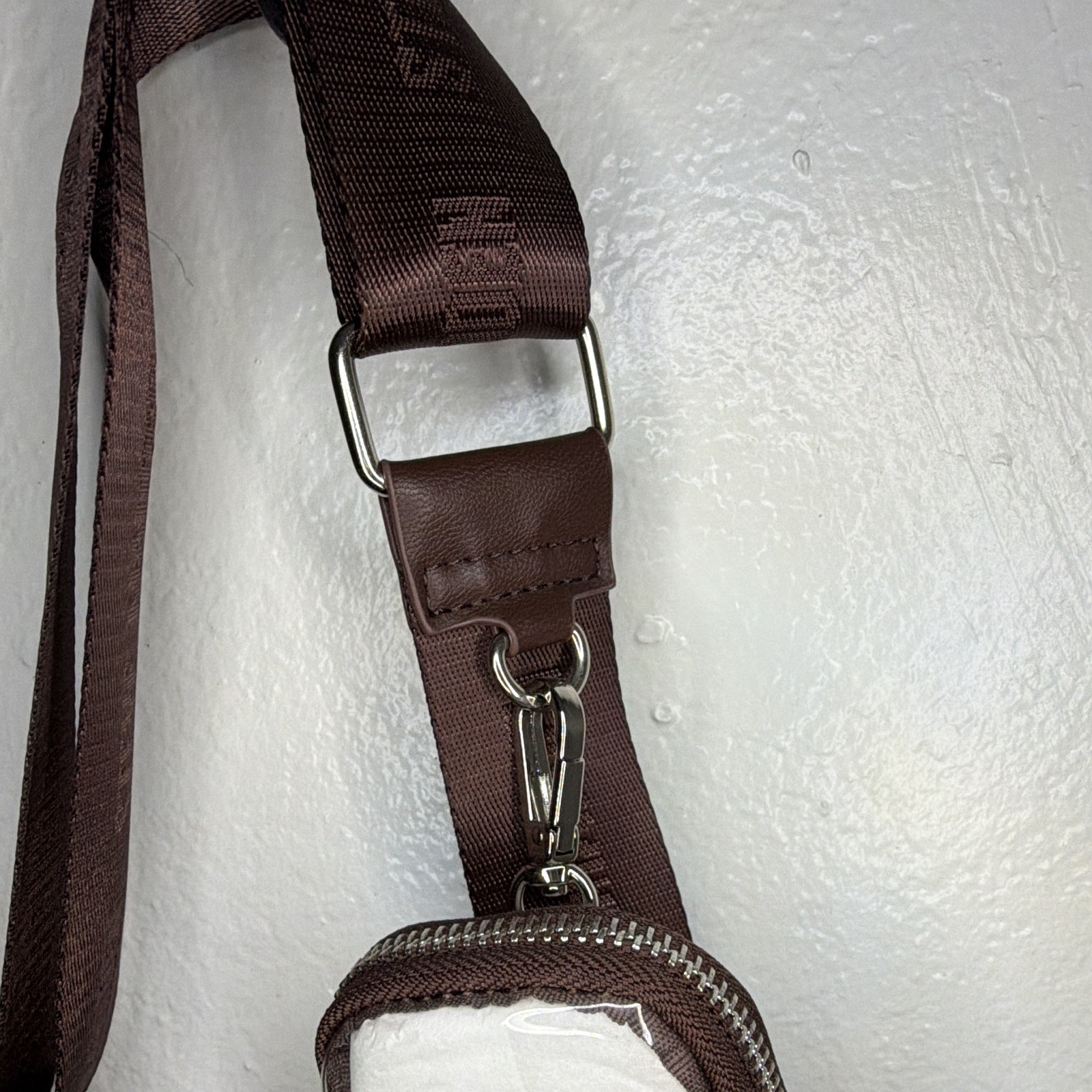 Steve Madden Small Brown Beige Logo Coated Crossbody Bag Zip, Detachable Strap