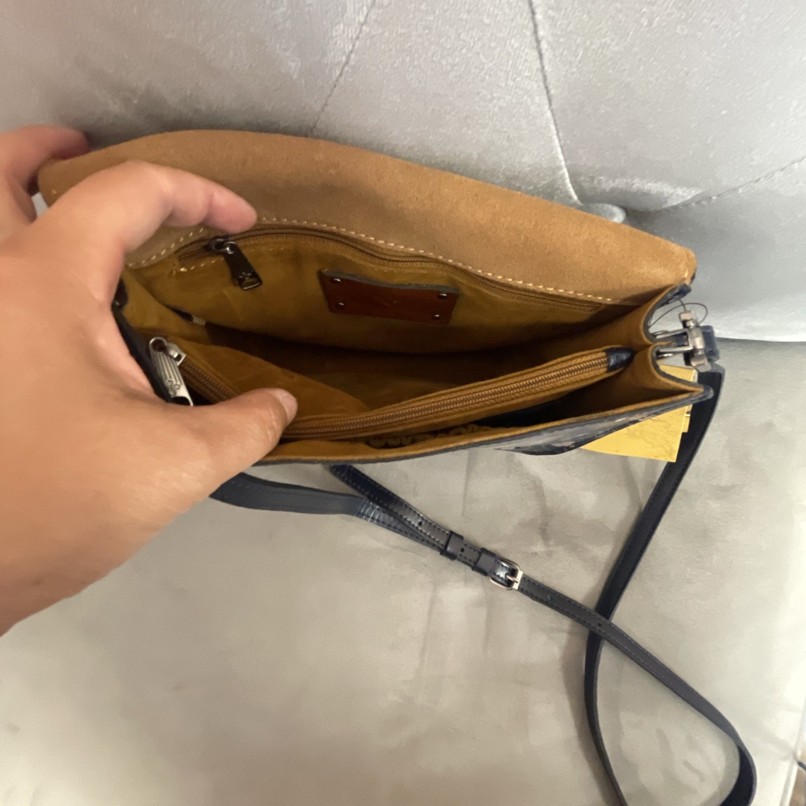 Patricia Nash Italian leather Crossbody Brinlee Folklore Blue Saddlebag