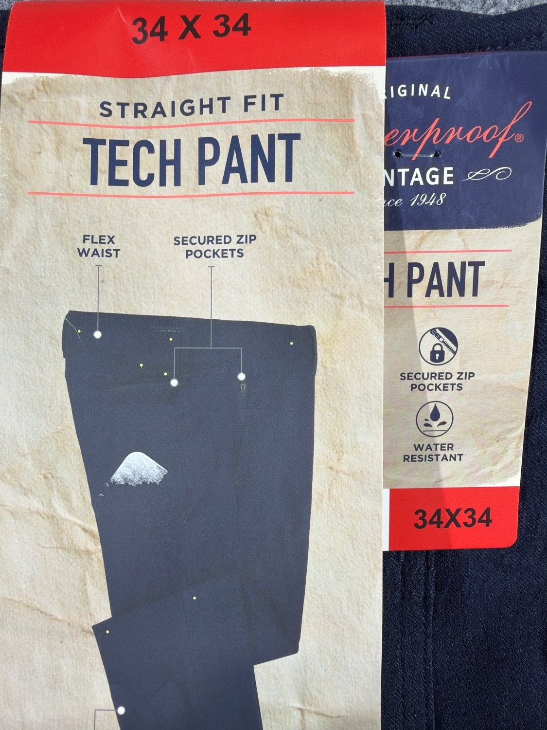 EU 34 Weatherproof Vintage Tech Pant Men 34×34 Straight Fit Active Stretch Navy