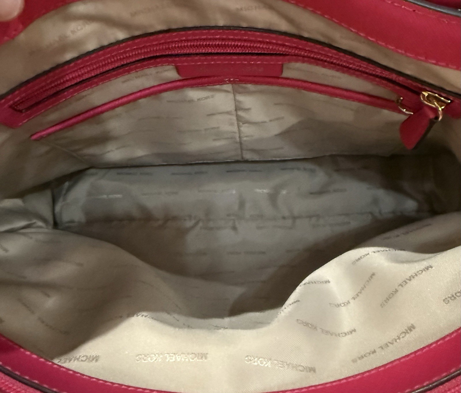 Michael Kors Logo Tote Bag Brown/Pink Double Handles Zip Gold Hardware
