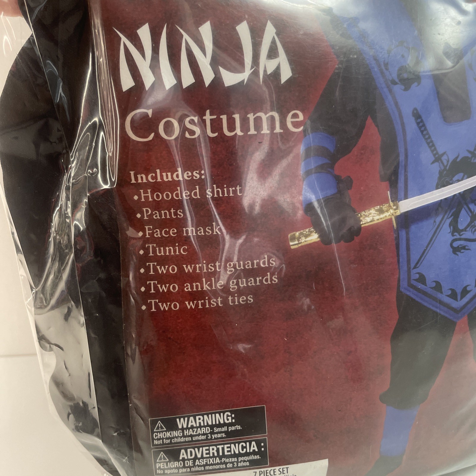 Complete Ninja Costume Boys Size XL (14-16) Blue Black Halloween 7 Piece