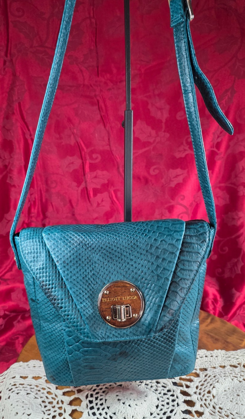 Elliott Lucca Alligator pressed leather bag Teal green Adjustable strap to 24″
