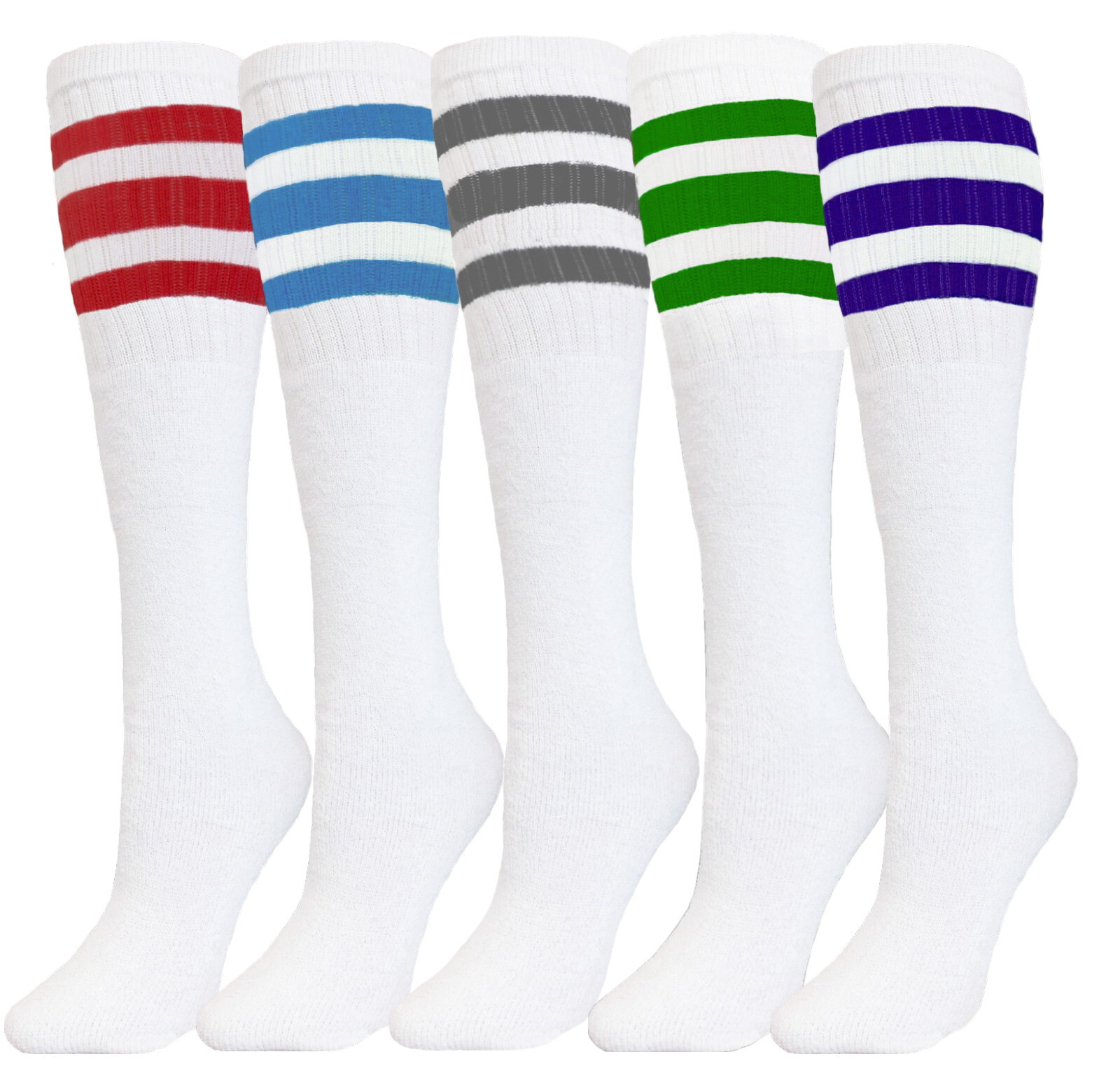 5 PAIRS TUBE SOCKS COTTON ASSORTED COLOR STRIPES 22 INCH SPORTS SOCKS OLD SCHOOL