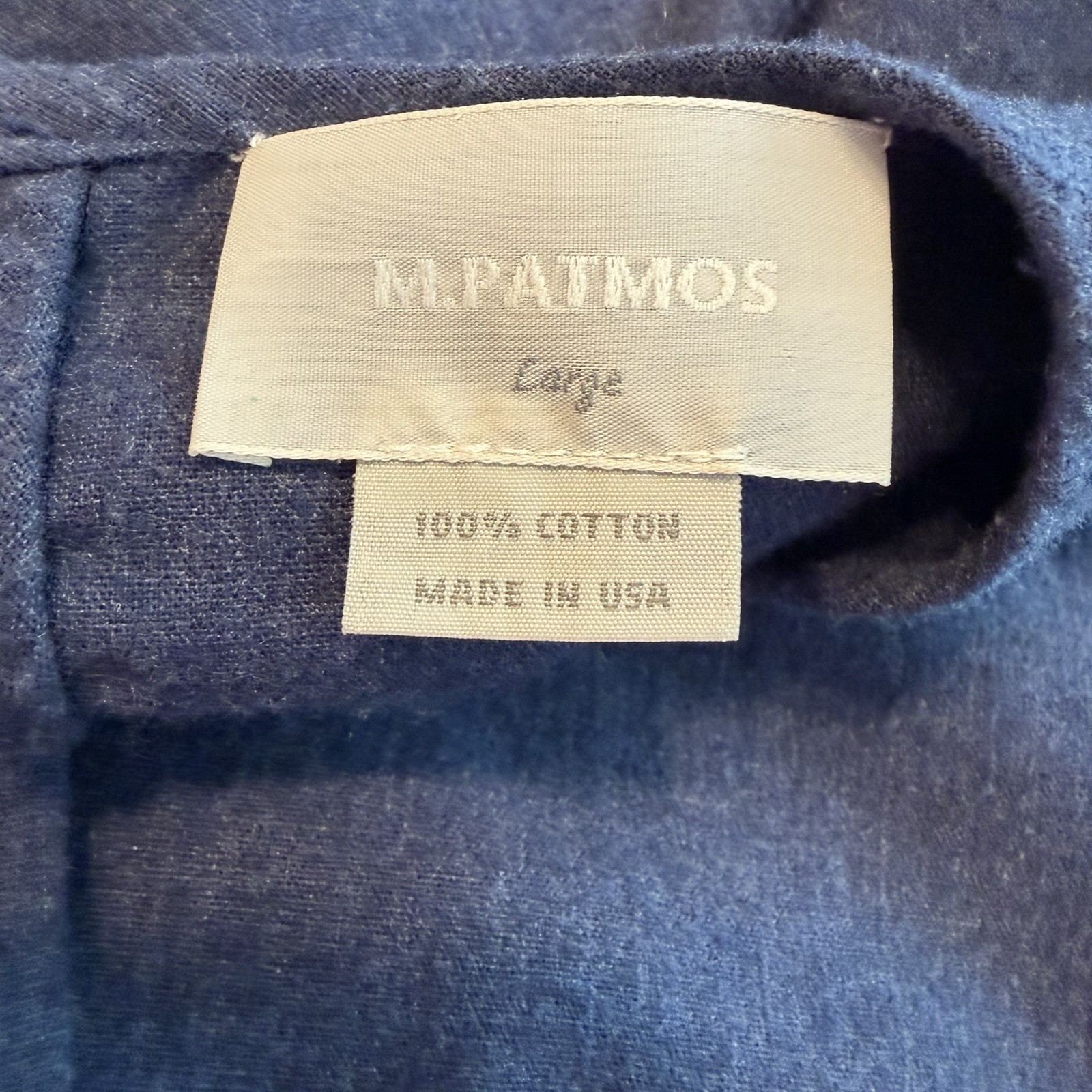 M. Patmos Denim Cotton Top Blue Ruffle Cuff Keyhole Boxy Lagenlook Minimalist L