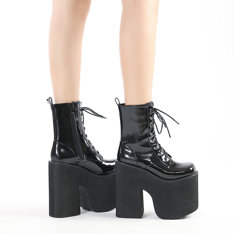 Womens High Platform Block Heels Ankle Boots Dance Club Shoes Thick Sole Cosplay