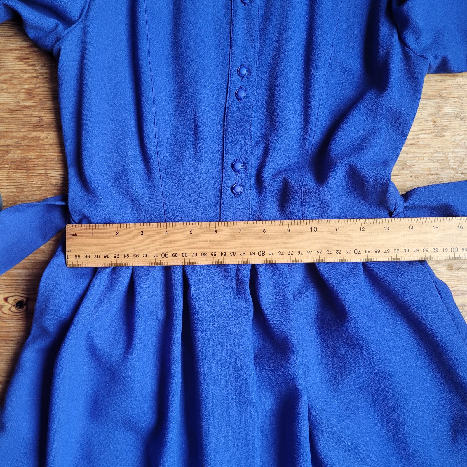 Marion Donaldson Vintage Deep Blue Wool Midi Dress Belted Pockets 10 12 Uk