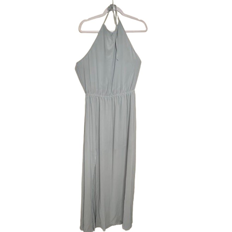 Show Me Your Mumu Heather Halter Dress Steel Blue NWT Size 2XL Maxi Slit Gown