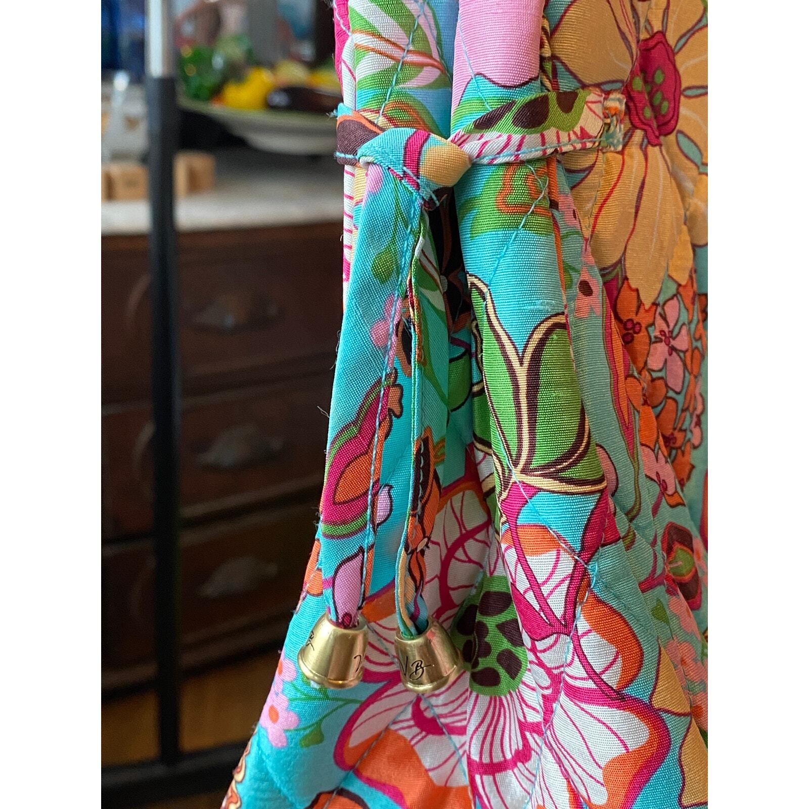 Vera Bradley Handbag Bright Floral Pattern on Turquoise background.12 x 8 1/2 in