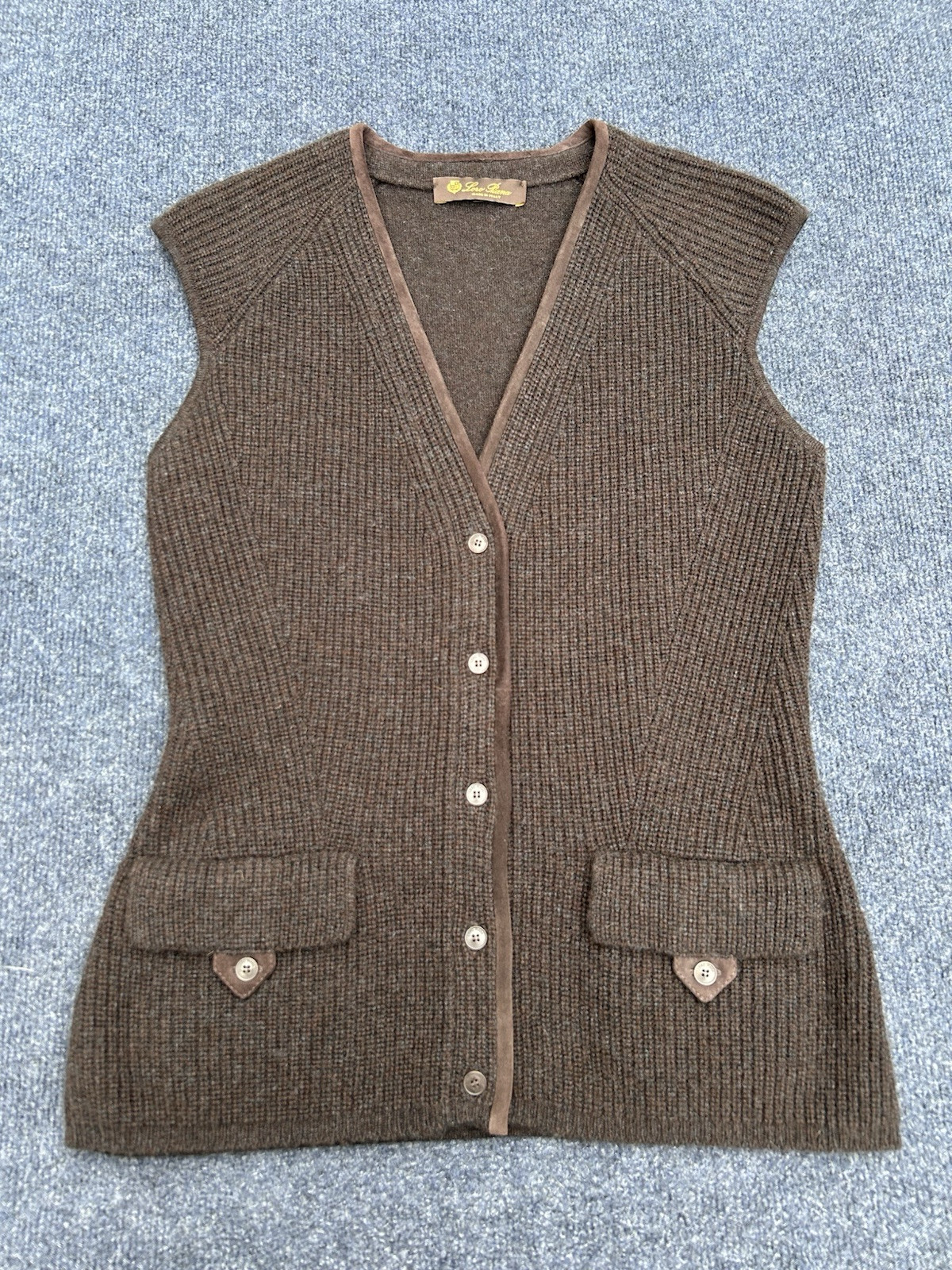 LORO PIANA Italy 100% Cashmere & Suede Goatskin Dark Brown Sweater Vest 40 Small