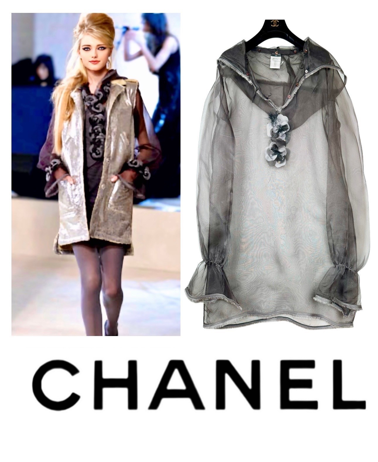 Chanel Vintage 2008 Black Sheer Jacket Coverup Dress 44 46 10 12 Swim Top M L