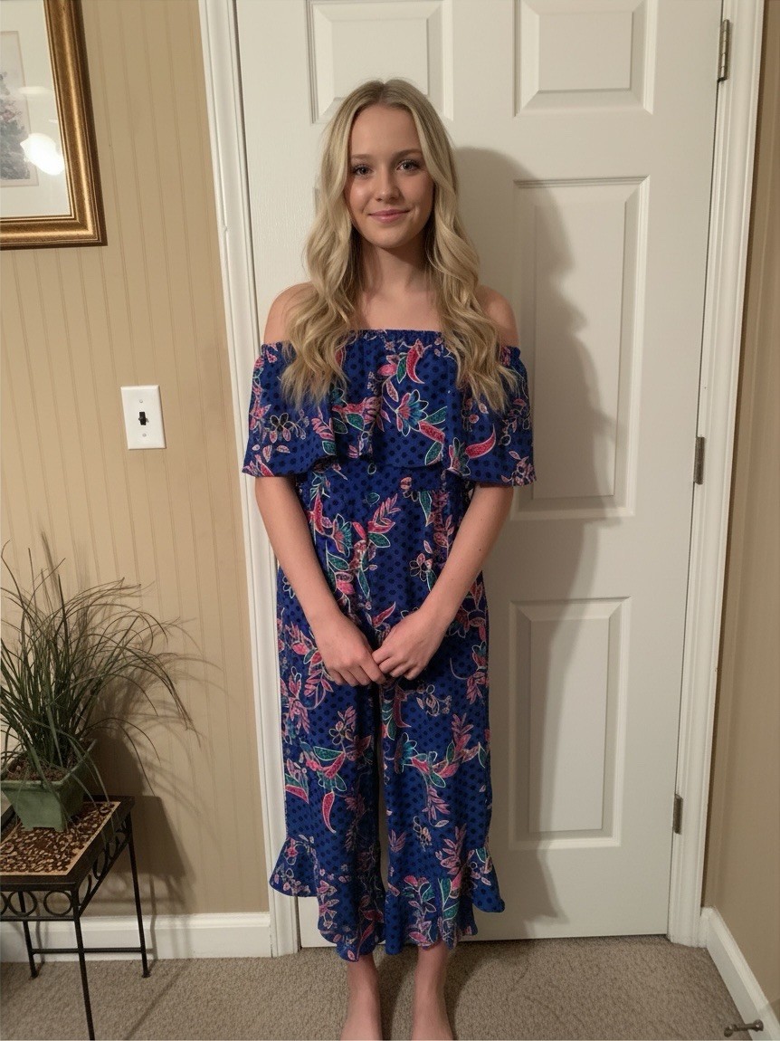 NWT Sugarlips Rayanne Indigo Floral Jumpsuit Strapless Ruffle Wide Leg Blue XL