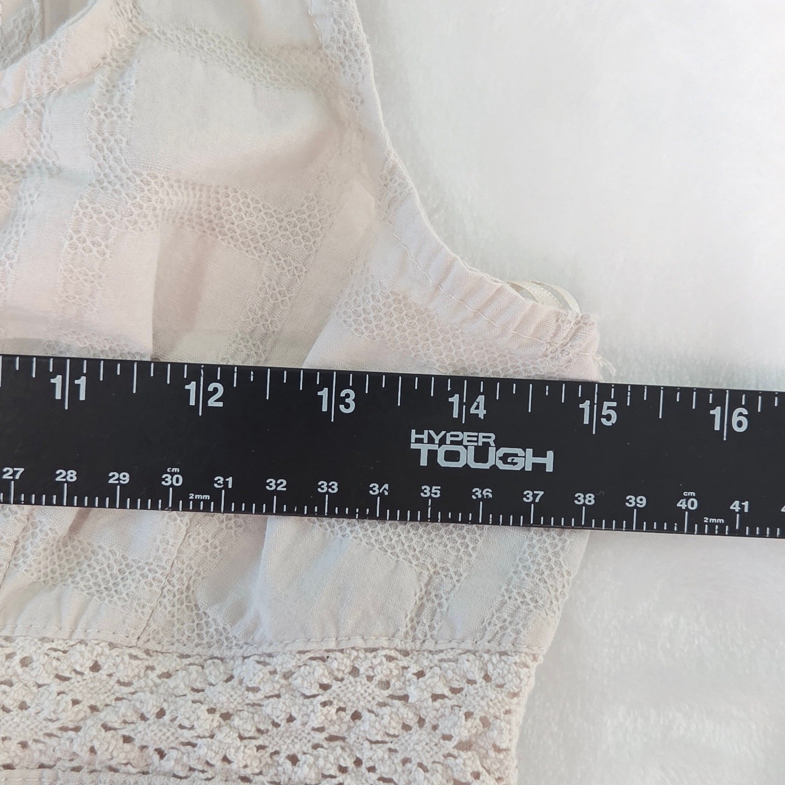 Kirious Crop Top Sz M Ruffled Ruched Crochet Tie Back Cottagecore Boho Beige