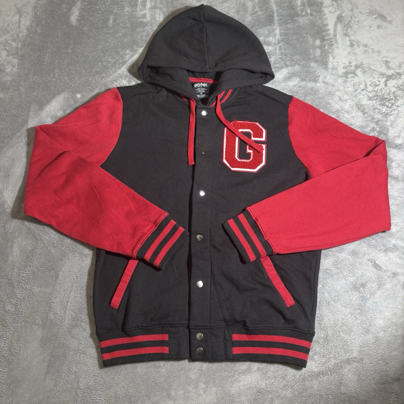 Harry Potter Gryffindor Varsity Hoodie Men Size Medium Snap Up Pocketed Jacket