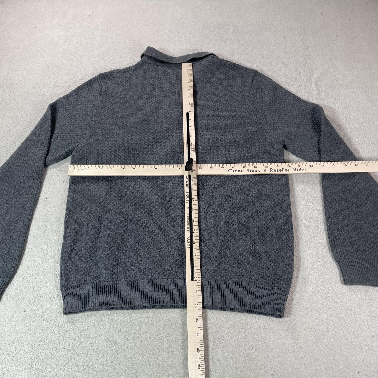 Brett Johnson Sweater Mens Large Gray Collared Merino Wool Knit Pullover Italy